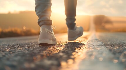 Solo Runner Silhouetted Against Scenic Sunset Landscape on Remote Mountain Trail