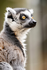 Fototapeta premium Close up profile of a lemur with yellow eyes in a zoo