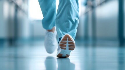 Fototapeta premium Urgently Running Nurse in Blurred Medical Facility Setting