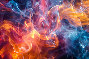 Floating smoke-like shapes in various colors on a black background, creating an ethereal and mesmerizing visual effect.