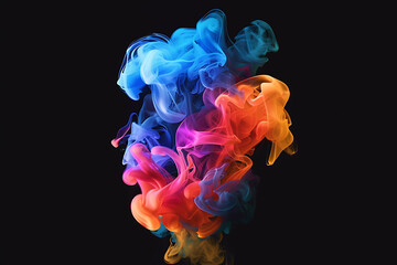 Floating smoke-like shapes in various colors on a black background, creating an ethereal and mesmerizing visual effect.