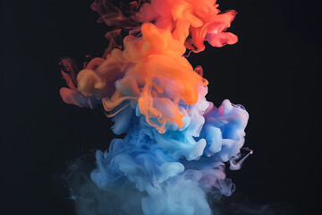 Fototapeta premium Floating smoke-like shapes in various colors on a black background, creating an ethereal and mesmerizing visual effect.