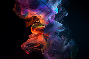 Floating smoke-like shapes in various colors on a black background, creating an ethereal and mesmerizing visual effect.