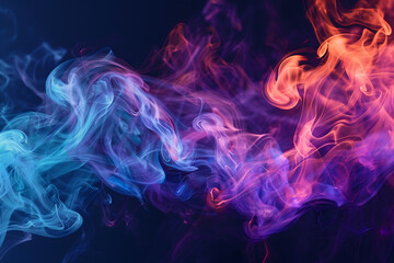 Obraz premium Floating smoke-like shapes in various colors on a black background, creating an ethereal and mesmerizing visual effect.