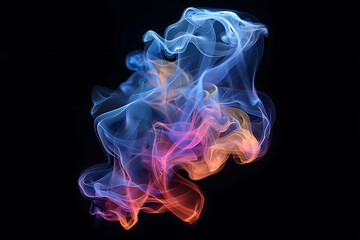 Floating smoke-like shapes in various colors on a black background, creating an ethereal and mesmerizing visual effect.