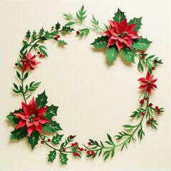 Christmas wreath background in a paper-cut out style