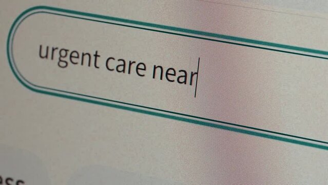 User search about nearby urgent care by search web on internet find hospital or clinic for emergency healthcare service and get treatment for curing body. Online technology for health. Webography.