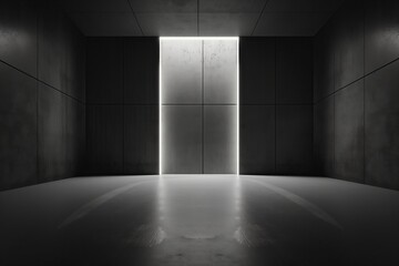 Futuristic Empty Room with Illuminated Concrete Walls and Floor, Industrial Architecture