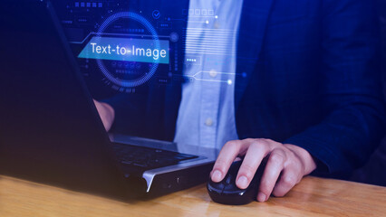 Ai tech Text to image, virtual graphic with AI, Artificial Intelligence, using command prompt for...