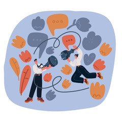 Carton vector illustration of Business People Hold Plug in Hands. Man and Woman Connecting Power Socket. Teamwork Business Connection, Partnership, Cooperation Concept.