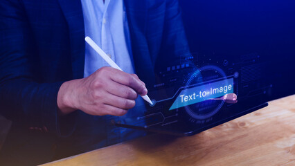 Ai tech Text to image, virtual graphic with AI, Artificial Intelligence, using command prompt for...