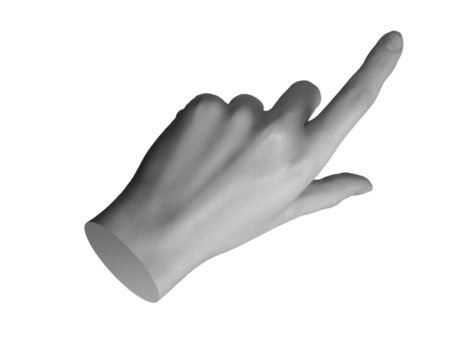 Finger pointing aside, indicating. Tap, click gesture. Hand sign, pick, isolated on white background. Position, forefinger expression., transparent cut out PNG