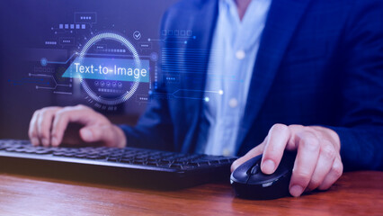 Ai tech Text to image, virtual graphic with AI, Artificial Intelligence, using command prompt for...