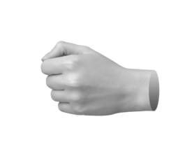 Clenched fingers, knuckle, fist aside, side view, isolated on white background., transparent cut out PNG