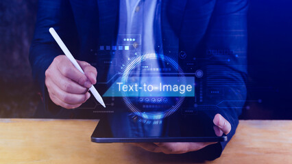 Ai tech Text to image, virtual graphic with AI, Artificial Intelligence, using command prompt for...