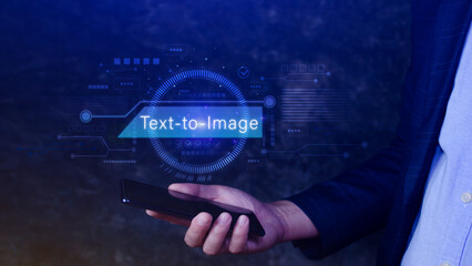 Ai tech Text to image, virtual graphic with AI, Artificial Intelligence, using command prompt for...