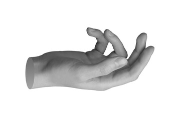 Fingers, palm reaching out begging, asking, taking, holding something invisible, hand sign isolated on white background., transparent cut out PNG