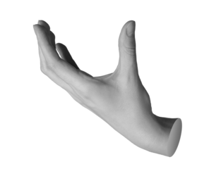 Holding, showing something invisible, empty space, gap, hand sign isolated on white background., transparent cut out PNG