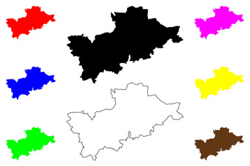 Mid Devon Non-metropolitan district (United Kingdom of Great Britain and Northern Ireland, ceremonial county Devon or Devonshire, England) map vector illustration, scribble sketch Tiverton map