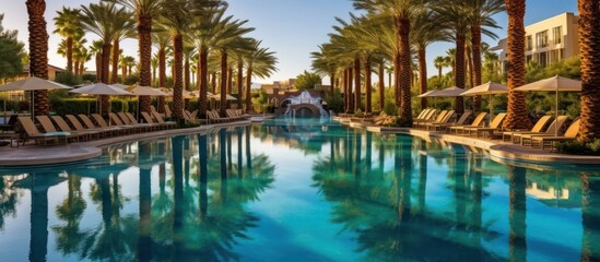 Palm Trees Reflecting in a Resort Pool