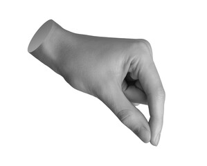 Pinch gesture, salting, holding something very little, thin, hand sign isolated on white...