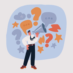 Carton vector illustration of man handsome shouting using megaphone