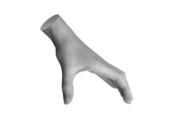 Taking and holding something invisible, empty space between two fingers, hand sign isolated on white background., transparent cut out PNG