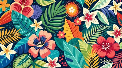 the vibrant spirit of the Aloha State with a colorful and whimsical pattern that captures the essence of Hawaii, from the lush green foliage to the bright blue waters and vibrant sunsets