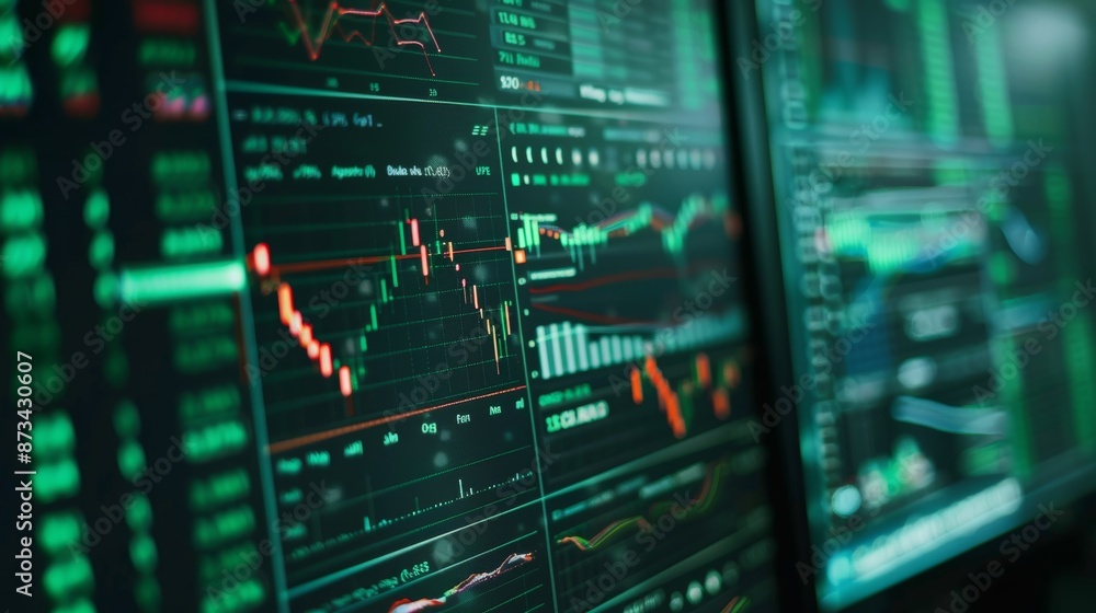 Poster dynamic stock market trading screen with real-time oil price data and graphs