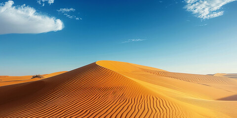Naklejka premium Sweeping sand dunes in the desert during summer, a breathtaking and arid landscape perfect for travel and exploration.