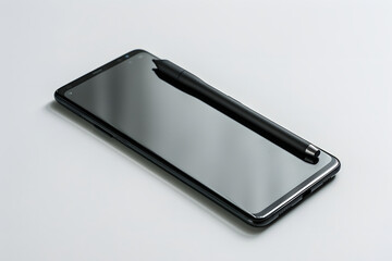 Smartphone and stylus on a white background