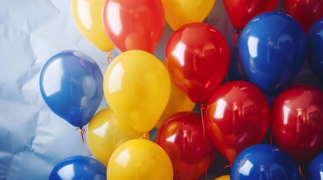 Independence day of Chad celebrating. Balloons in honor of the Chadian flag. Horizontal banner