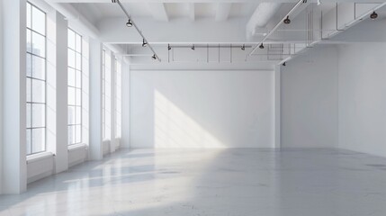 Fototapeta premium A clean, open studio space with white walls and a lot of empty space