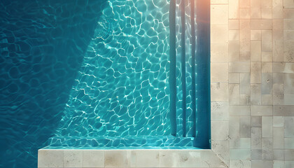 swimming pool water in the corner of the pool with sunlight reflection