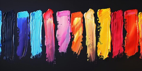 Naklejka premium A row of paint brushes with different colors. The colors are blue, pink, yellow, and orange