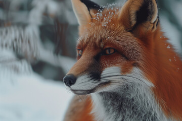 Obraz premium Fox profile in snowy winter landscape with cold environment