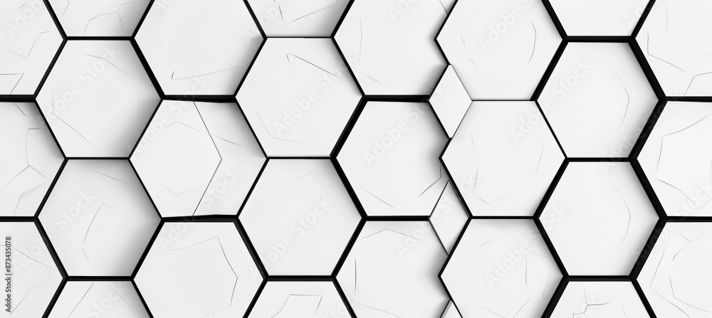 Poster white background, seamless pattern of black hexagon grid line