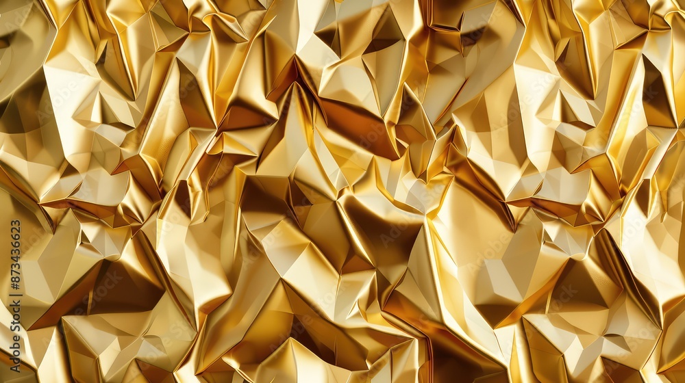 Poster a shiny gold foil background with intricate folds and subtle reflections, creating a seamless, sophi
