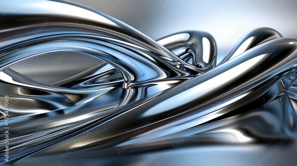 Poster a sleek 3d wave design in a liquid chrome gradient, bending light and creating reflections, perfect 