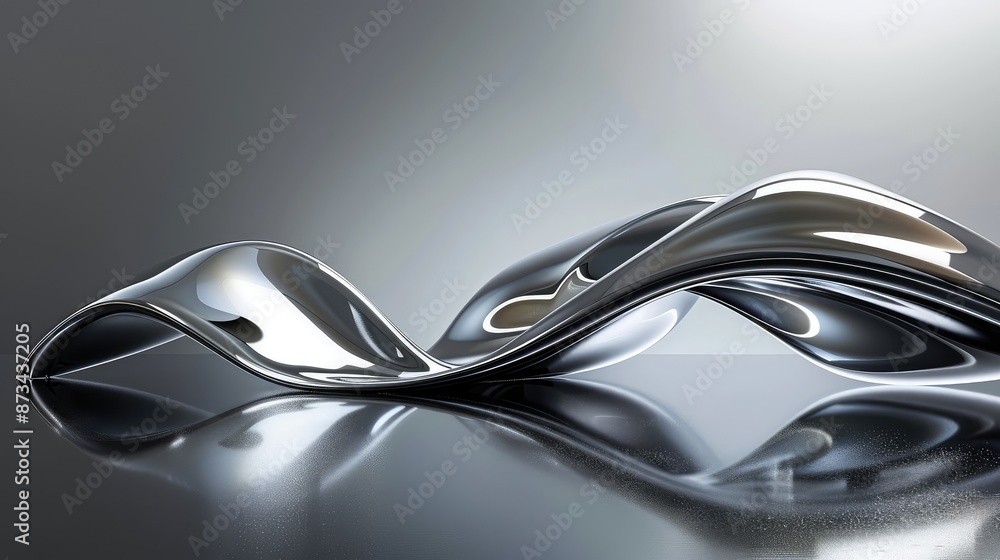 Poster a sleek 3d wave design in a liquid chrome gradient, bending light and creating reflections, perfect 