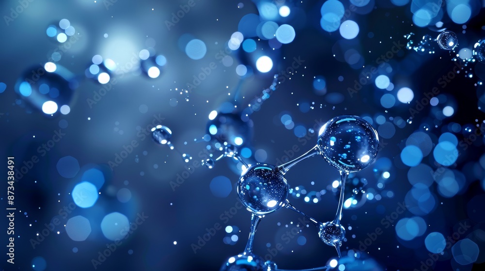Poster an exquisite setting of a blue molecular structure with gentle bokeh illumination