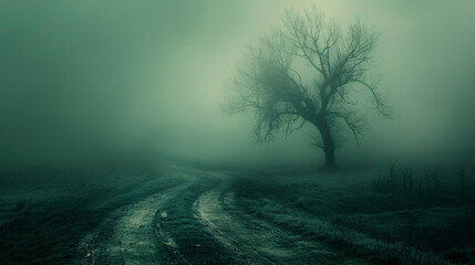 Enigmatic Dark Green Forest - Ominous and Spooky Landscape with Copy Space for Personalization