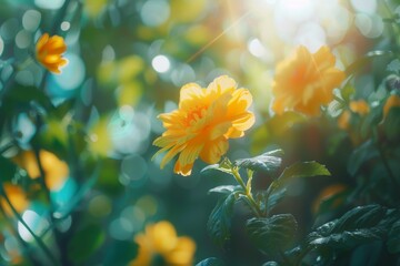 Fototapeta premium Gorgeous yellow blooms against a springtime backdrop