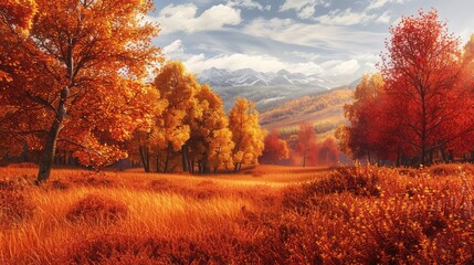 A striking autumnal landscape with Pantone shades of amber, maroon, and burnt orange blending into a rich fall-inspired background.
