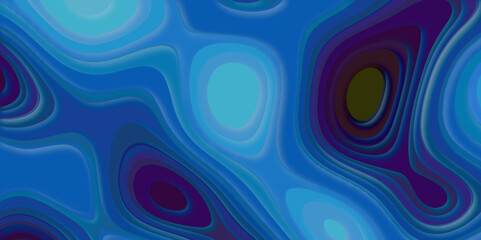 Obraz premium Difference type abstract 3D art paper cut monochrome height map topographical repeating pattern, smooth gradients of blue and color abstract paper art with layer lines creating of depth and contour.