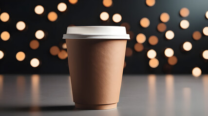 Ripple paper cup with lid. Coffee paper cup set with label. Brown plastic container for drink. Latte, mocha or cappuccino cup for cafe.  AI generated image, ai