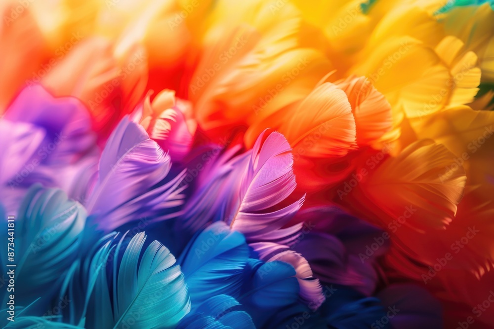 Aufkleber a colorful feathery pattern with a rainbow of colors. the feathers are arranged in a way that create