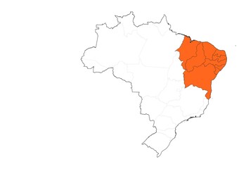 Mapa de la Región Nordeste de Brasil © Stockchi