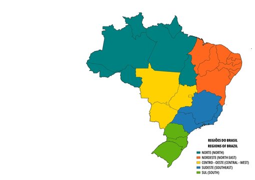 Mapa de las regiones de Brasil 