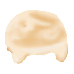 Vanilla ice cream scoop. You can see the layers of ice cream. The ice cream has melted and drips down. Round. Watercolor illustration.